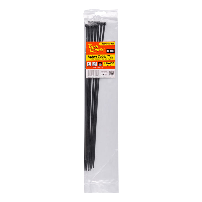 Tork Craft | Nylon Cable Ties 4.8mm X 400mm Black 10Pc