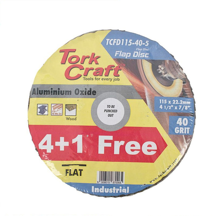 Tork Craft | Flap Sanding Disc 115mm 40G 4+1 Free A/O