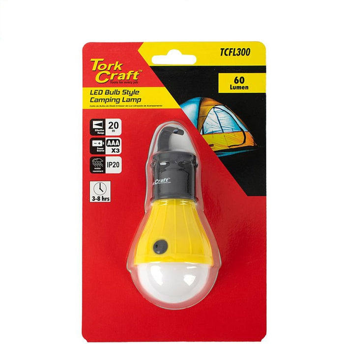 Tork Craft | Camping LED Light Bulb 60lm Hanging Hook (Uses 3xAAA Batteries)