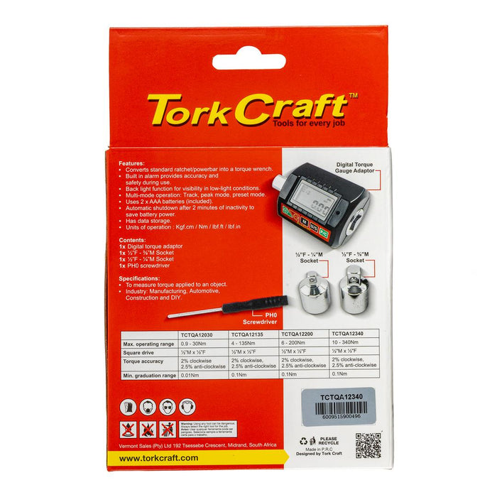 Tork Craft | Digital Torque Gauge/Adaptor 10 - 340NM 1/2"DR 2% ACC