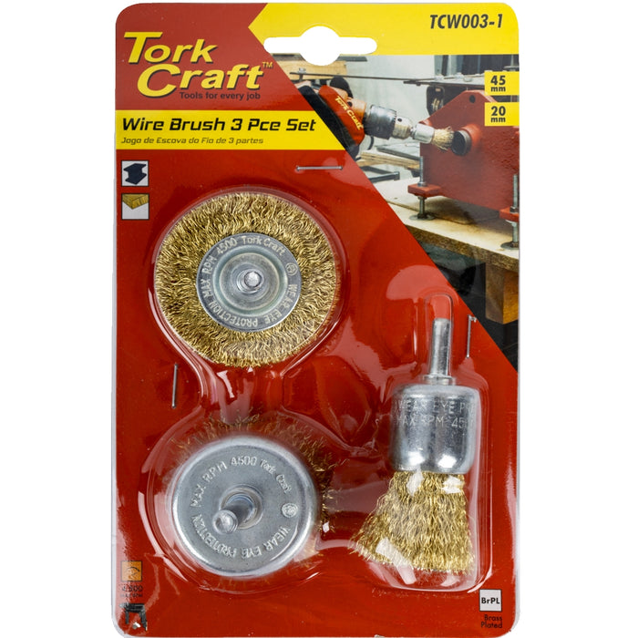 Tork Craft | Wire Brush Set 3Pc with 6mm Shaft End/Circ/Cup