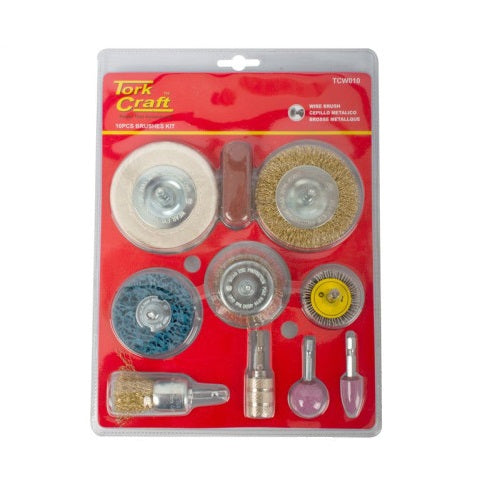 Tork Craft | Wire Brush Set 10Pc with Hex Shank & Buff Kit for Drills