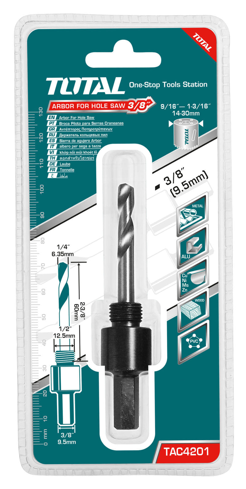 TOTAL | Arbor for Hole Saw 3/8" 14mm - 30mm TAC4201-Toolcraft