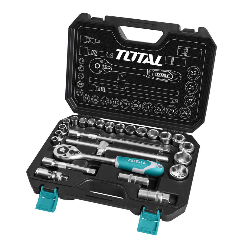 TOTAL | Socket Set 1/2" in Blow Mould Box 25Pc THT121251-Toolcraft