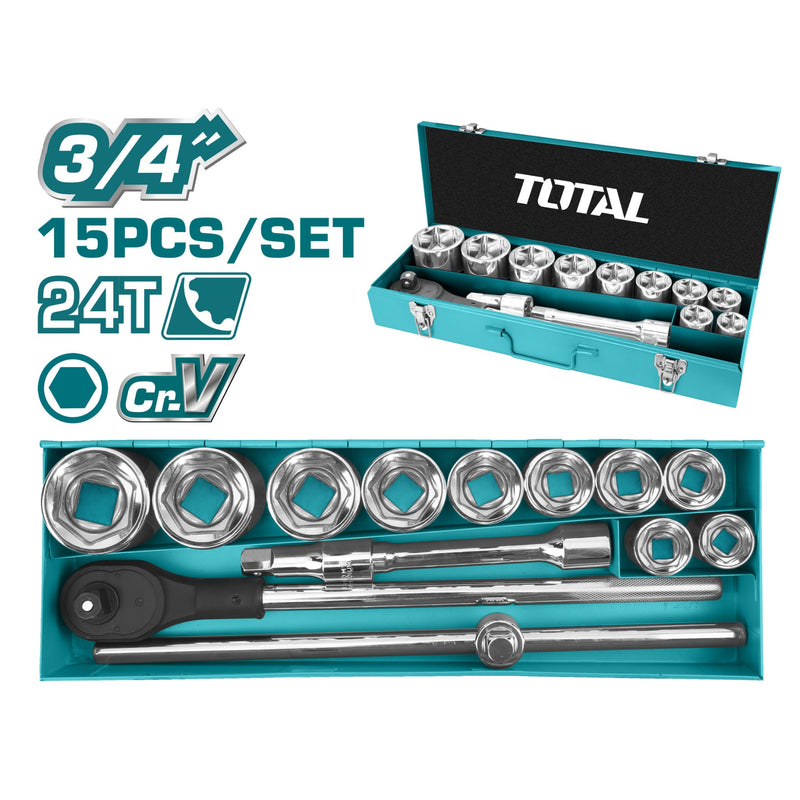 TOTAL | Socket Set 15Pc 3/4" 30-60mm Steel Box THT341151-Toolcraft