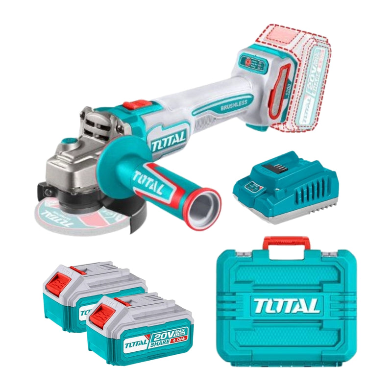 TOTAL | Cordless 20V Angle Grinder 1200W + 2 X 5Ah Batteries & Charger TAGLI2211532-Toolcraft