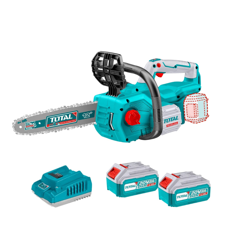 TOTAL | Cordless 20V Chain Saw Brushless + Batteries & Charger-Toolcraft