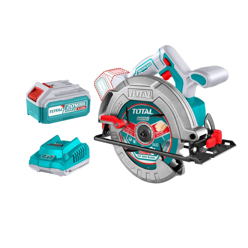 TOTAL | Cordless 20V Circular Saw 185mm + Battery & Charger TSLI18511-Toolcraft