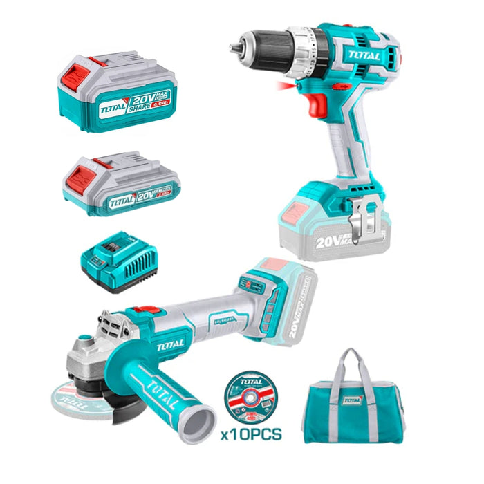 TOTAL | Cordless 20V Drill & Grinder Kit - Brushless