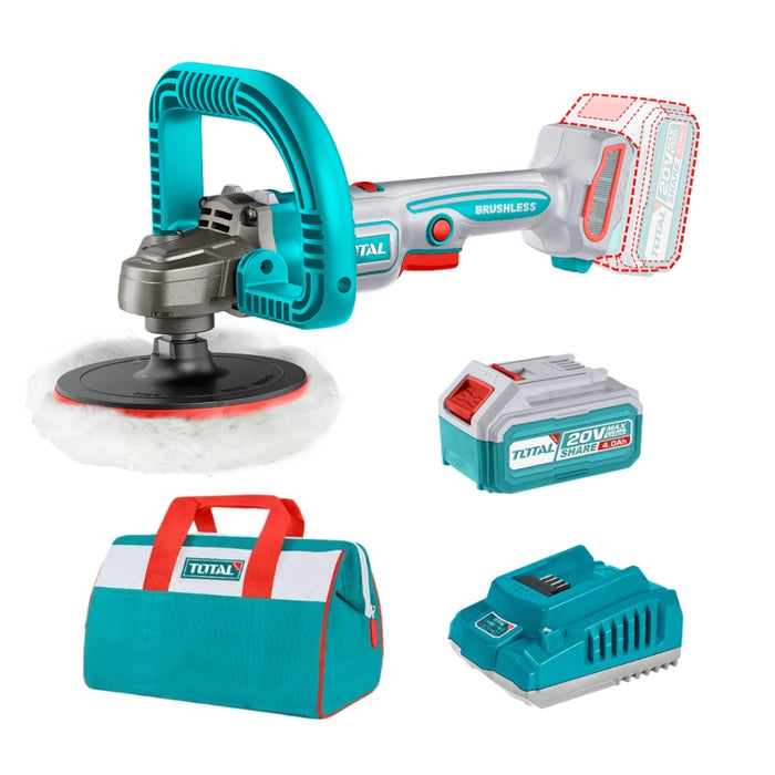 TOTAL | Cordless 20V Polisher M14 + 180mm Pad + Battery & Charger