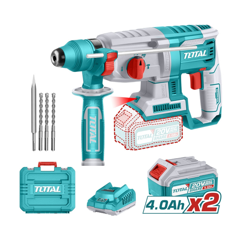 TOTAL | Cordless 20V Rotary Hammer Drill Brushless 26mm + Battery & Charger TRHLI202287-Toolcraft