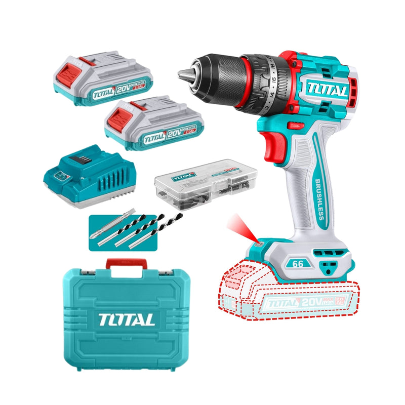 TOTAL | Cordless Impact Drill 20V 13mm Brushless + Battery & Charger-Toolcraft
