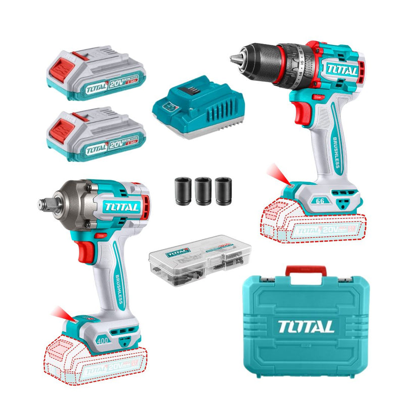 TOTAL | Cordless Impact Drill & Wrench Kit - Brushless TCKLI20275-Toolcraft