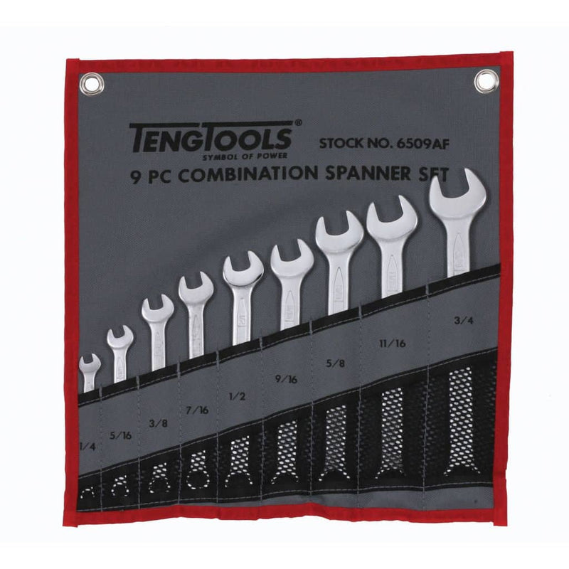 Teng Tools | Spanner Set Combination Imperial 1/4"-3/4" Tool Roll 9Pc-Toolcraft