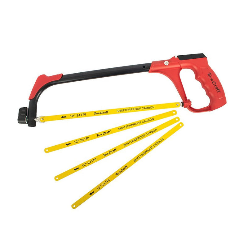 Tork Craft | Aluminium Alloy Hacksaw Frame 300mm c/w 1 + 3 Free Blades-Toolcraft