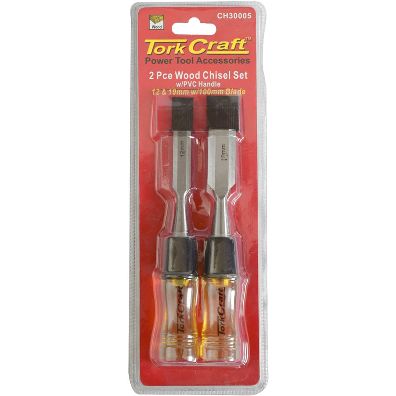 Tork Craft | Chisels Wood 100mm Blade 12/19mm with PVC Handle 2Pc-Toolcraft