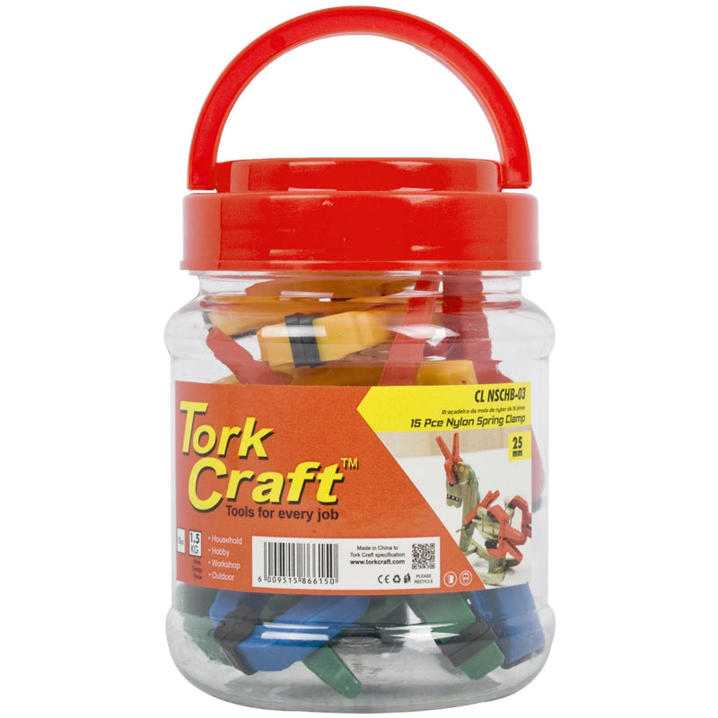 Tork Craft | Clamp Spring Nylon 25mm 15Pc Plastic Jar Various Colours-Toolcraft