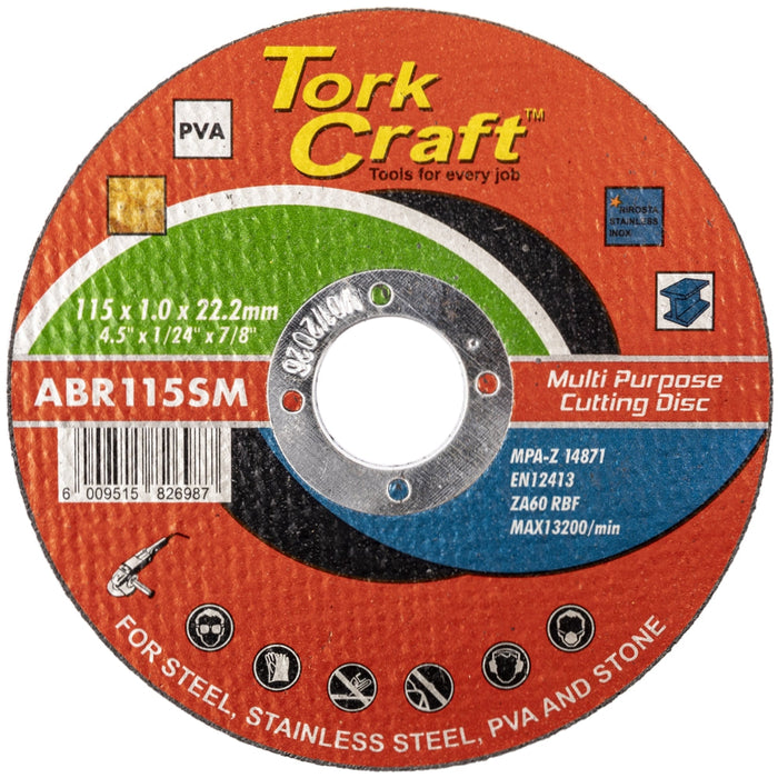 Tork Craft | Cutting Disc Multi Purpose 115X1.0X22.2mm for Steel S/S PVA Stone