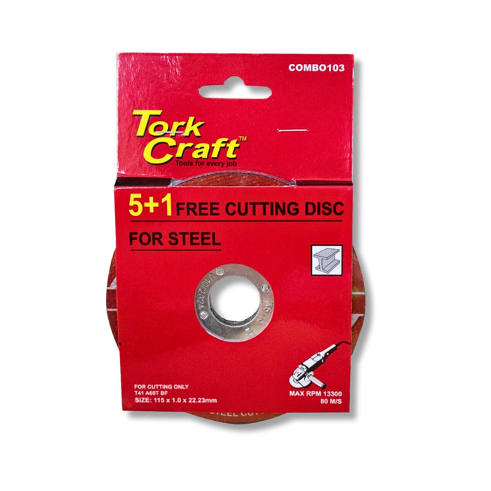 Tork Craft | Cutting Discs 5 + 1 Free for Steel 115X1.0X22.2mm