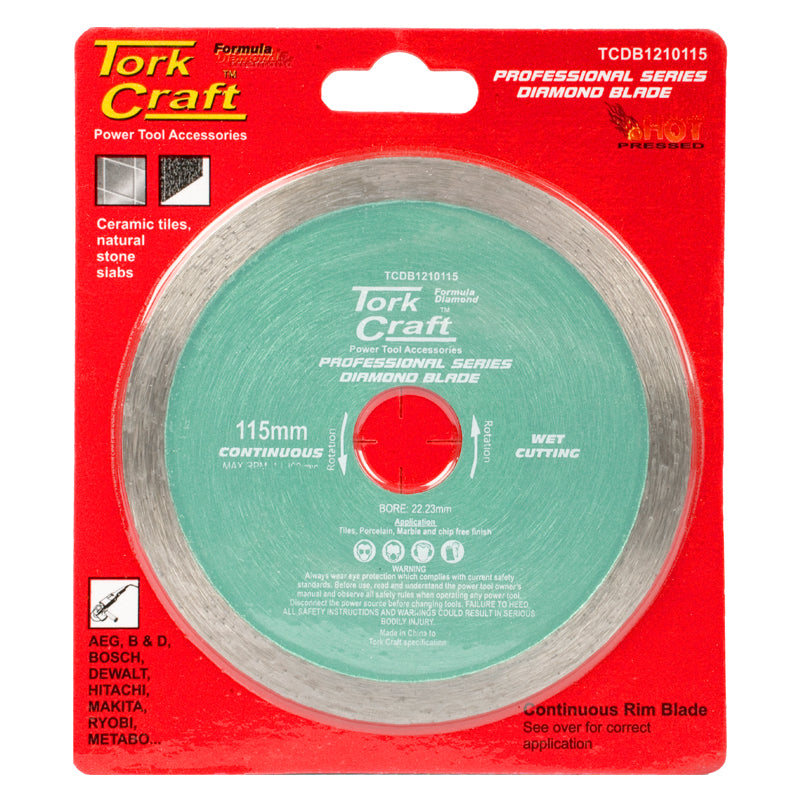 Tork Craft | Diamond Blade 115mm Continuous Rim Hot Pressed Contractor-Toolcraft