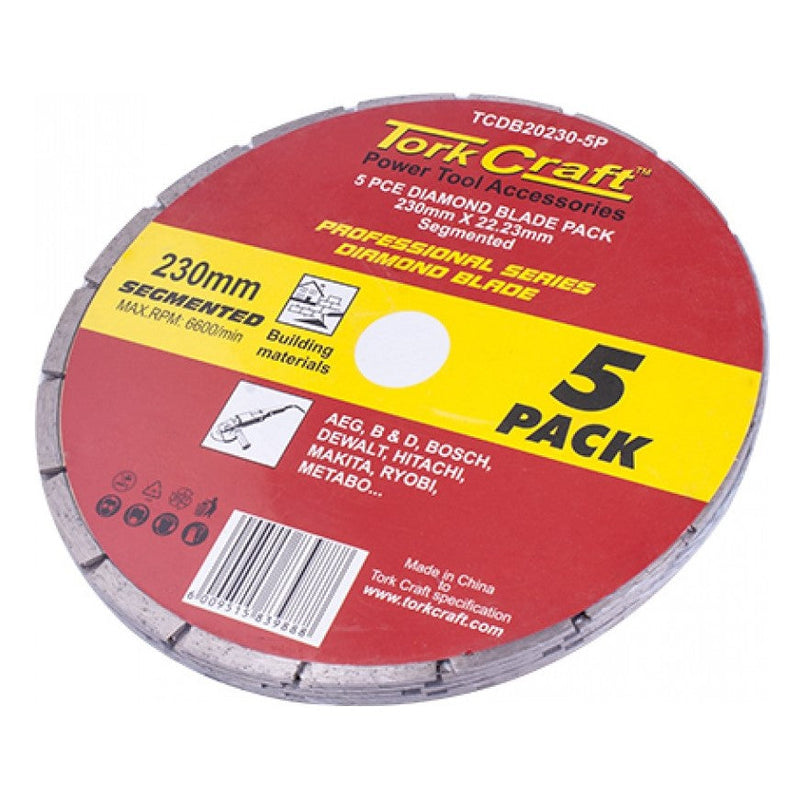 Tork Craft | Diamond Blade Segmented 230mm Professional Bulk 5 Pack-Toolcraft