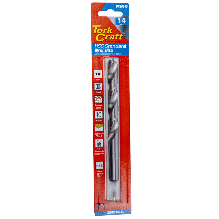 Tork Craft | Drill Bit HSS 14.0mm 135º 1/Card Reduced Shank Industrial