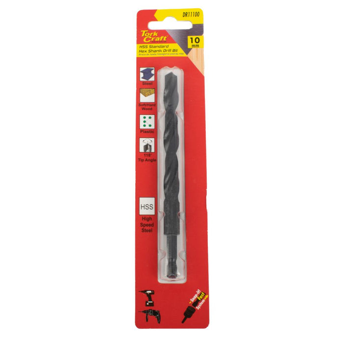 Tork Craft | Drill Bit HSS Standard 10.0mm Hex Shank 1/Card