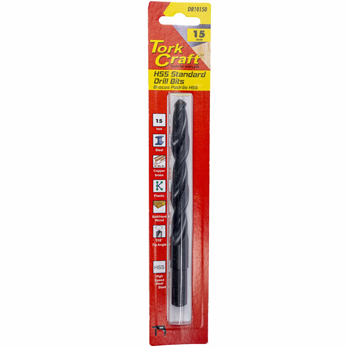 Tork Craft | Drill Bit HSS Standard 15.0mm Reduced Shank 1/Card