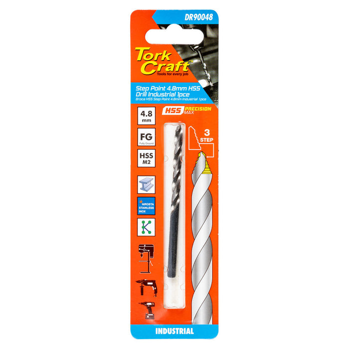 Tork Craft | Drill Bit Precision-Max Step Point 4.8mm HSS Ind. 1Pc