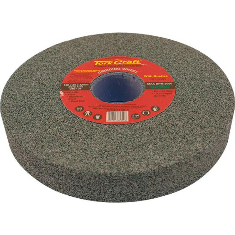 Tork Craft | Grinding Wheel 150X25X32mm Bore Green Coarse 36G w/Bushes - Bench Grinder-Toolcraft