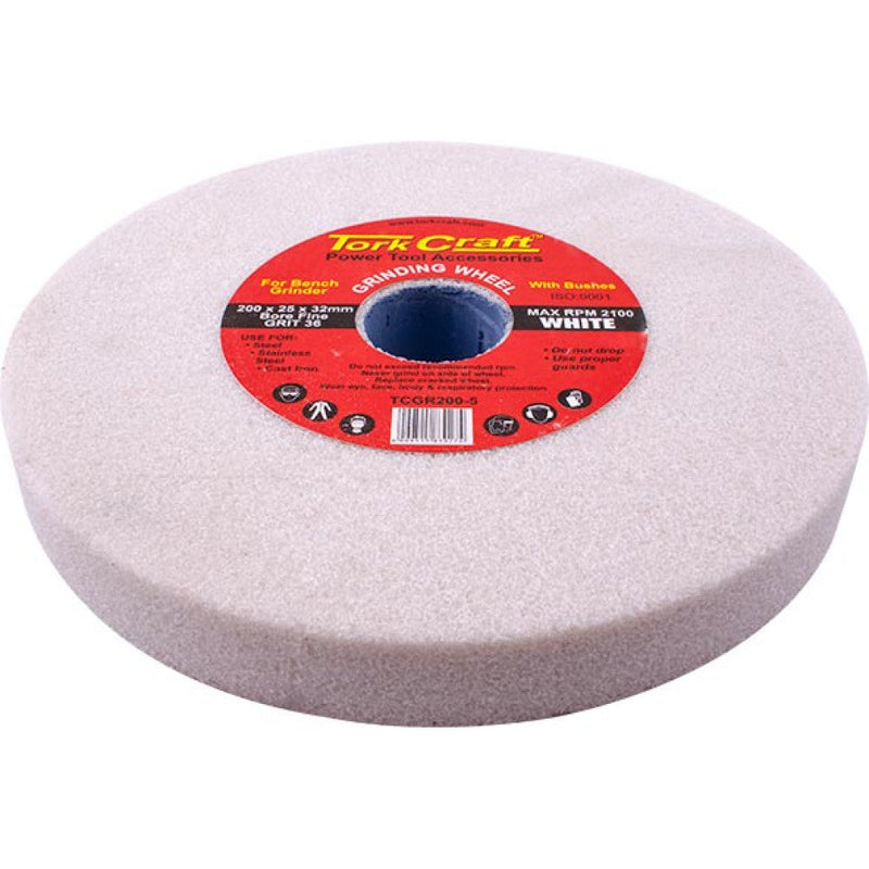 Tork Craft | Grinding Wheel 200X25X32mm White Coarse 36G w/Bushes - Bench Grinder-Toolcraft