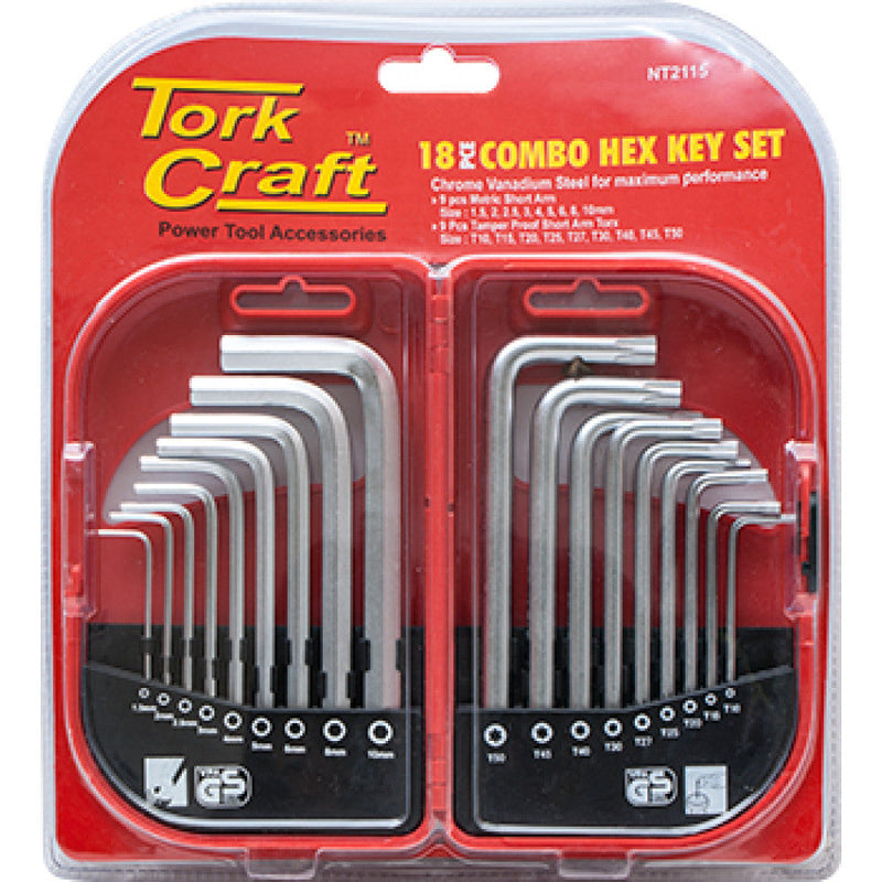 Tork Craft | Hex Key 18Pc Combo CrV Set-Toolcraft