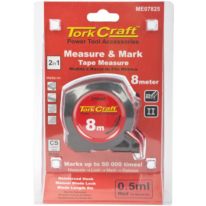 Tork Craft | Measuring Tape with Marker 8mX25mm Rubber Casing Matt Finish