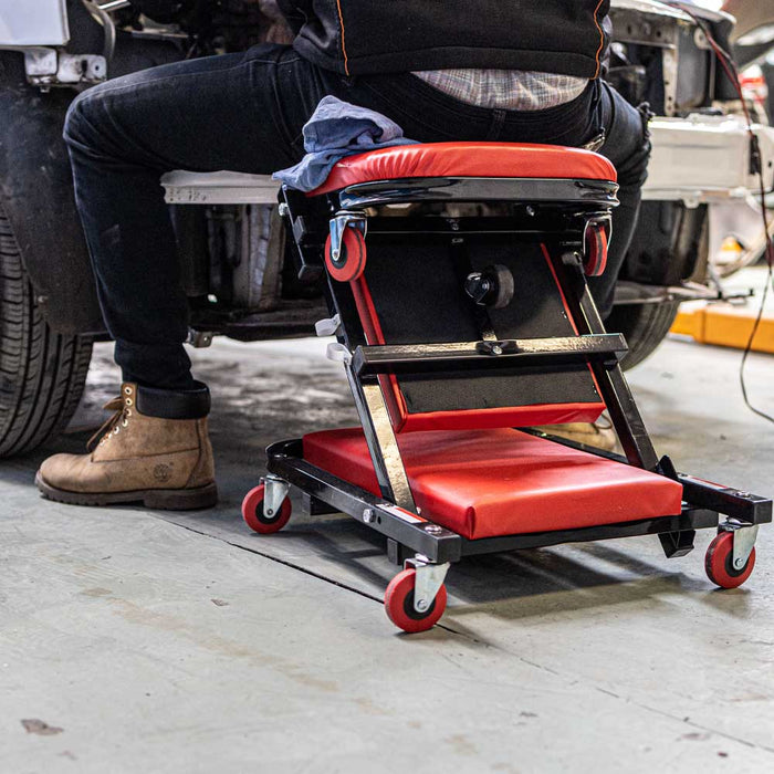 Tork Craft | Mechanic's Creeper/Chair 2-in-1 Metal Frame Cushion 6 Wheel