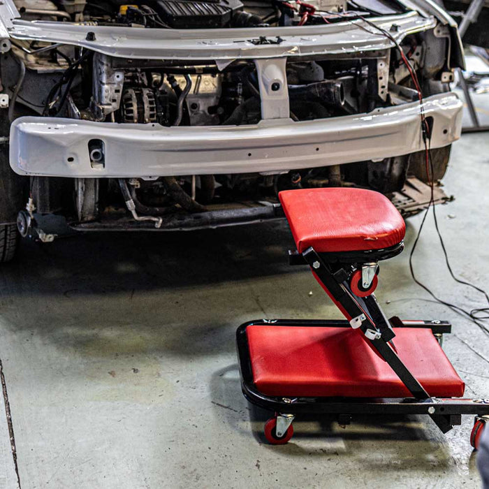 Tork Craft | Mechanic's Creeper/Chair 2-in-1 Metal Frame Cushion 6 Wheel