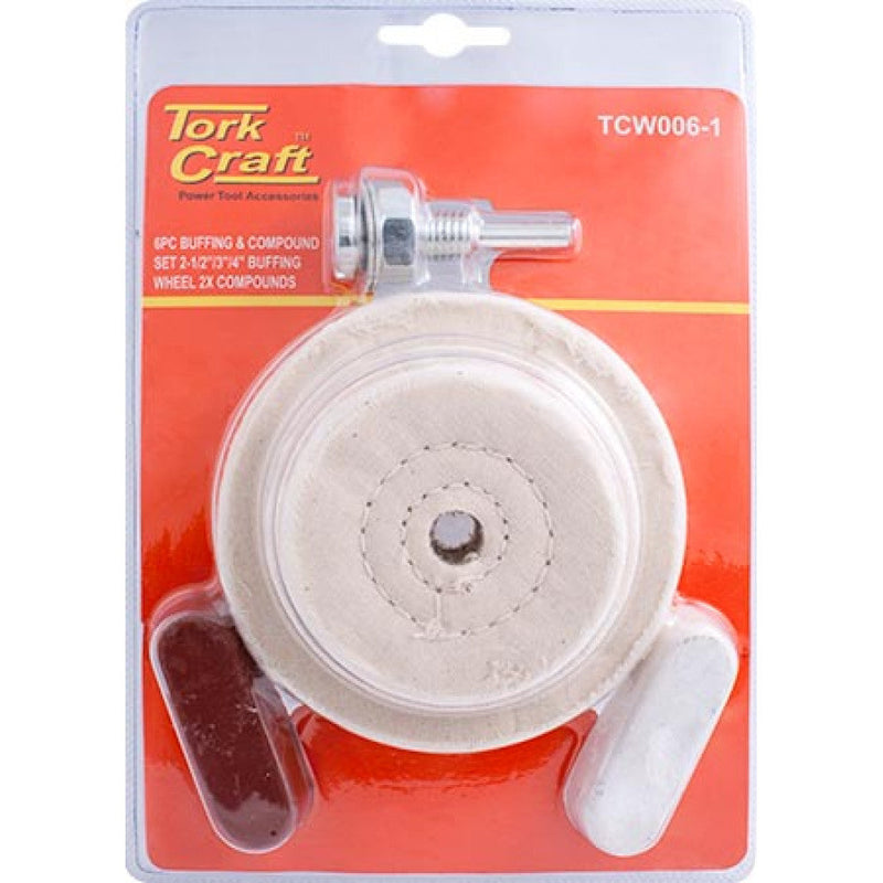 Tork Craft | Polishing Buffing & Compound Drill Set 65 75 & 100mm Buffing Wheels-Toolcraft