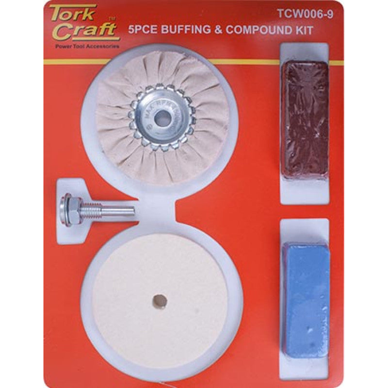 Tork Craft | Polishing/Buffing & Compound Kit with Felt Buff for Drills 5Pc-Toolcraft