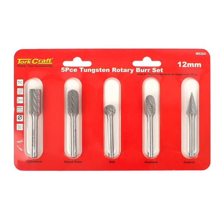 Tork Craft | Rotary Burr Set 5Pc Asstd 12mm Dia. Tungsten