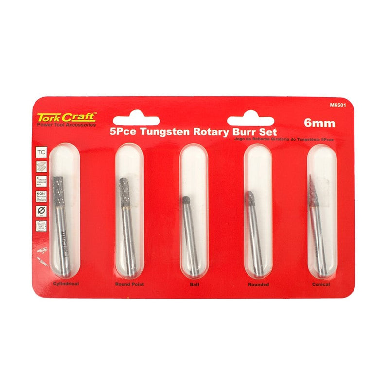 Tork Craft | Rotary Burr Set 5Pc Asstd 6mm Dia. Tungsten-Toolcraft