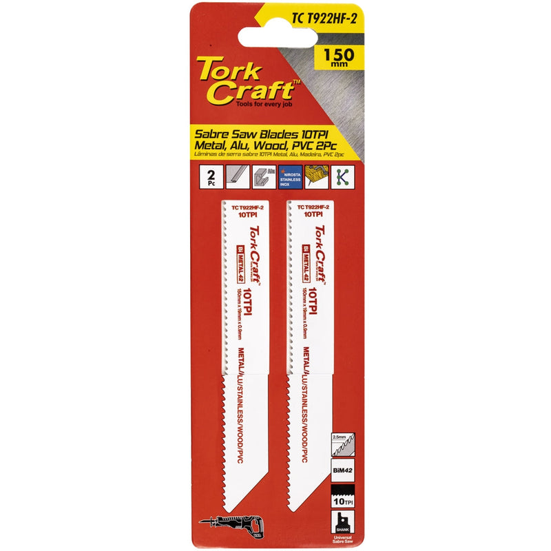 Tork Craft | Sabre Saw Blade 150 X 2.5mm 10tpi Wood Metal PVC Al 2Pc-Toolcraft