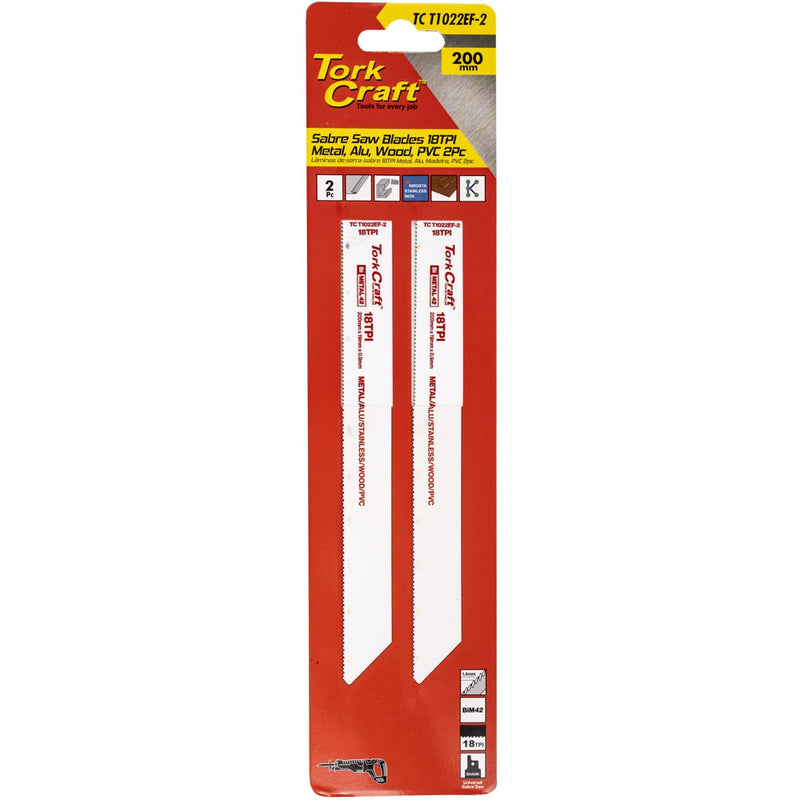 Tork Craft | Sabre Saw Blade 200 X 1.4mm 18tpi Metal PVC 2Pc-Toolcraft