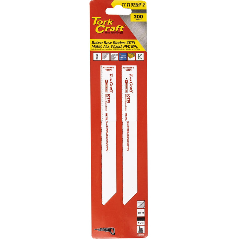Tork Craft | Sabre Saw Blade 200 X 2.5mm 10tpi Wood Metal PVC Al 2Pc-Toolcraft