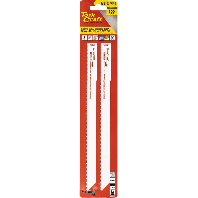 Tork Craft | Sabre Saw Blade 300 X 2.5mm 10tpi Wood Metal PVC Al 2Pc-Toolcraft