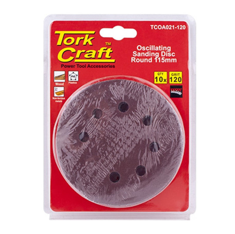 Tork Craft | Sanding Disc Oscillating Round 115mm 10Pc - Various Grits 120G-Toolcraft