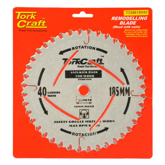 Tork Craft | Saw Blade Master Type 185X20/16mm 40T Anti Kick Back