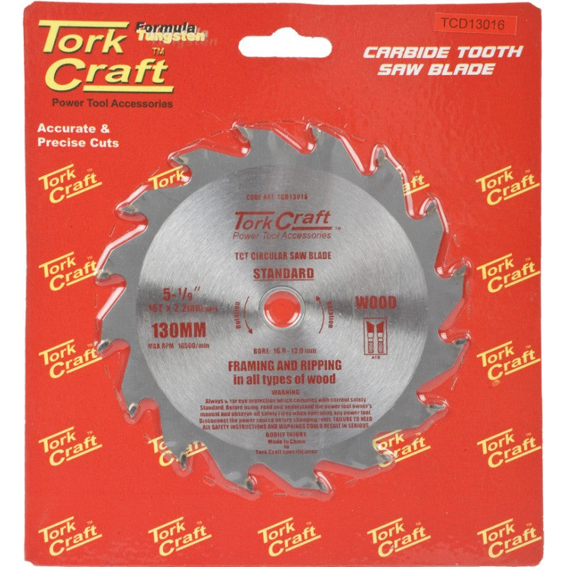 Tork Craft | Saw Blade TCT 130X16T 16/13mm General Purpose Rip Wood-Toolcraft