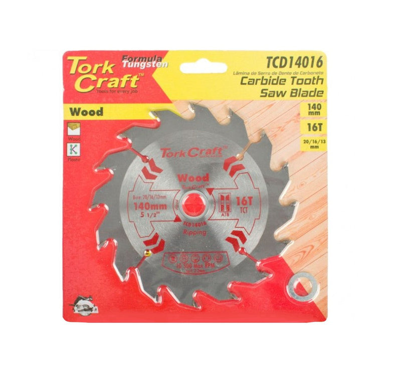 Tork Craft | Saw Blade TCT 140X16T 20/16/13mm General Purpose Rip for Wood-Toolcraft