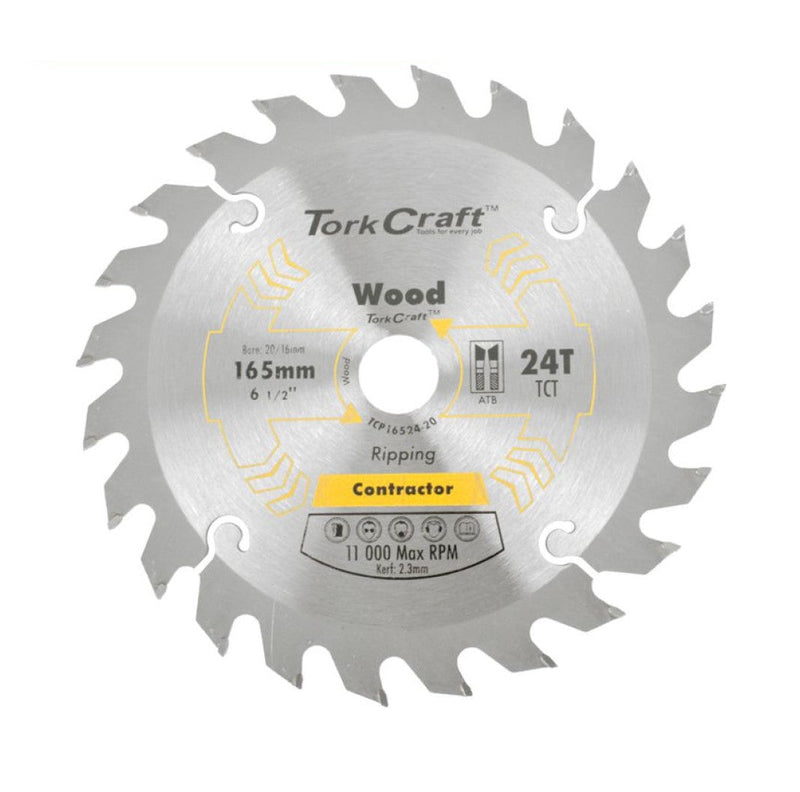 Tork Craft | Saw Blade TCT 165X24T 20/16mm Contractor Wood-Toolcraft