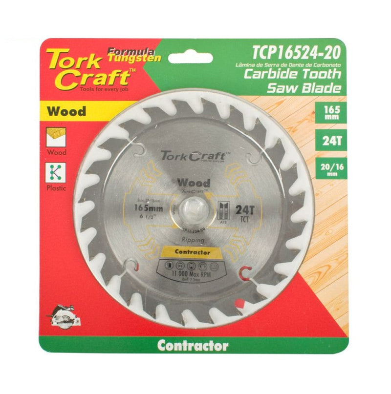 Tork Craft | Saw Blade TCT 165X24T 20/16mm Contractor Wood-Toolcraft