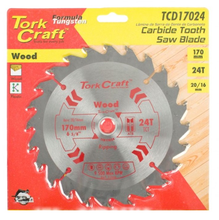 Tork Craft | Saw Blade TCT 170X24T 20/16mm General Purpose Rip Wood-Toolcraft